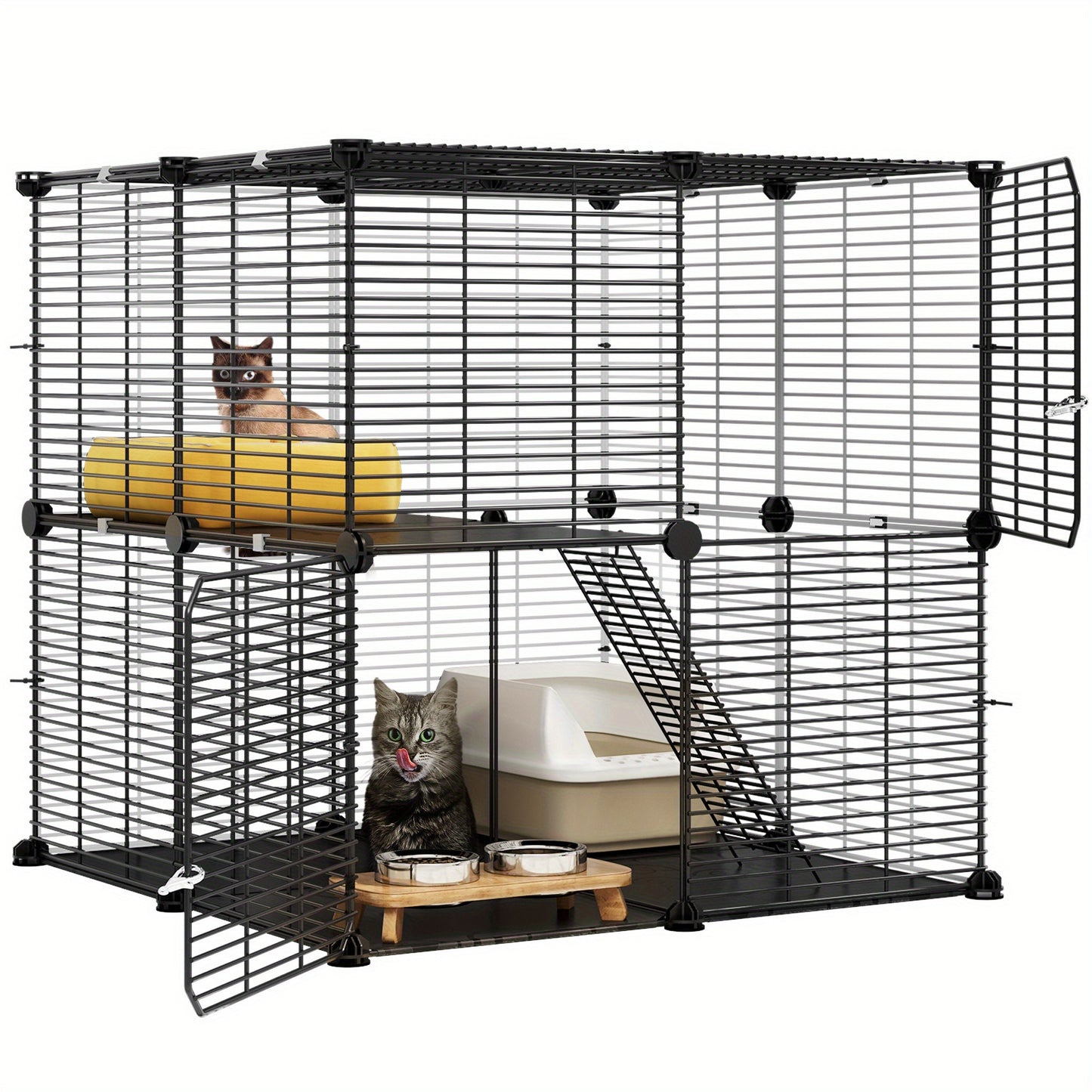 AutoWild Dual Level Indoor Pet Habitat Versatile DIY Playpen for Cats and Small Animals Ideal for Home RV Travel and Camping