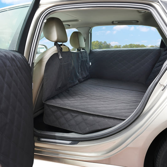Dog Rear Seat Extender Pet Hard Bottom Car Seat Cover with Door Protector Waterproof Dog Hammock for Three or More Dogs Suitable for Most Cars SUVs and Trucks