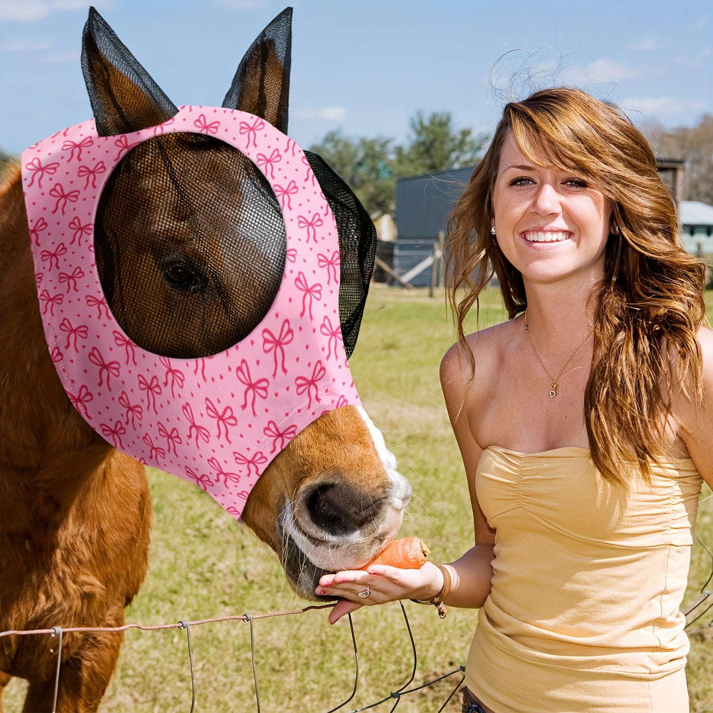 6 Pcs Horse Fly Masks with Ears Breathable Cashel Mesh UV Protection Elastic Comfort Fit Pink Bow Design for Riding Outdoor Protection Fly Mask for Horses Stable Accessories Feminine Equestrian Style Secure Coverage