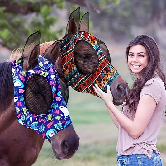 2pcs Horse Fly Masks With Ears Soft UV Protection Fly Mask