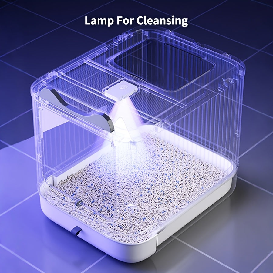 Large Capacity Cat Litter Box with Automatic Deodorization and Drawer Style Odor Isolation Splash-Proof Cat Toilet Cleaning Supplies Includes Litter Shovel Deodorizer and Purifying Lamp Ideal Gift for Cat Lovers