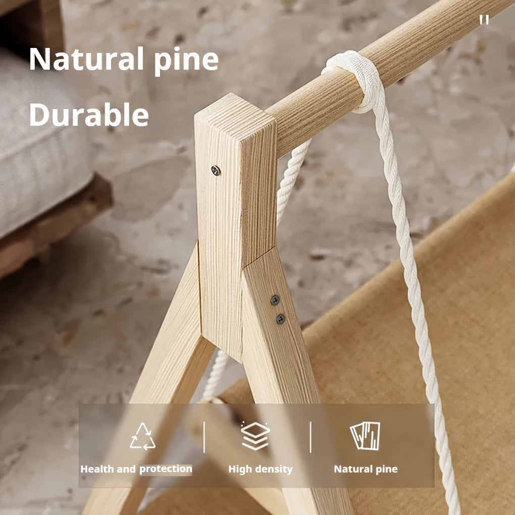 Double Layer Wooden Cat Swing Hammock with Soft Padding All Season Durable Cat Bed Easy Assembly Versatile Dual Level Design for Indoor and Outdoor Use Ideal for Cats