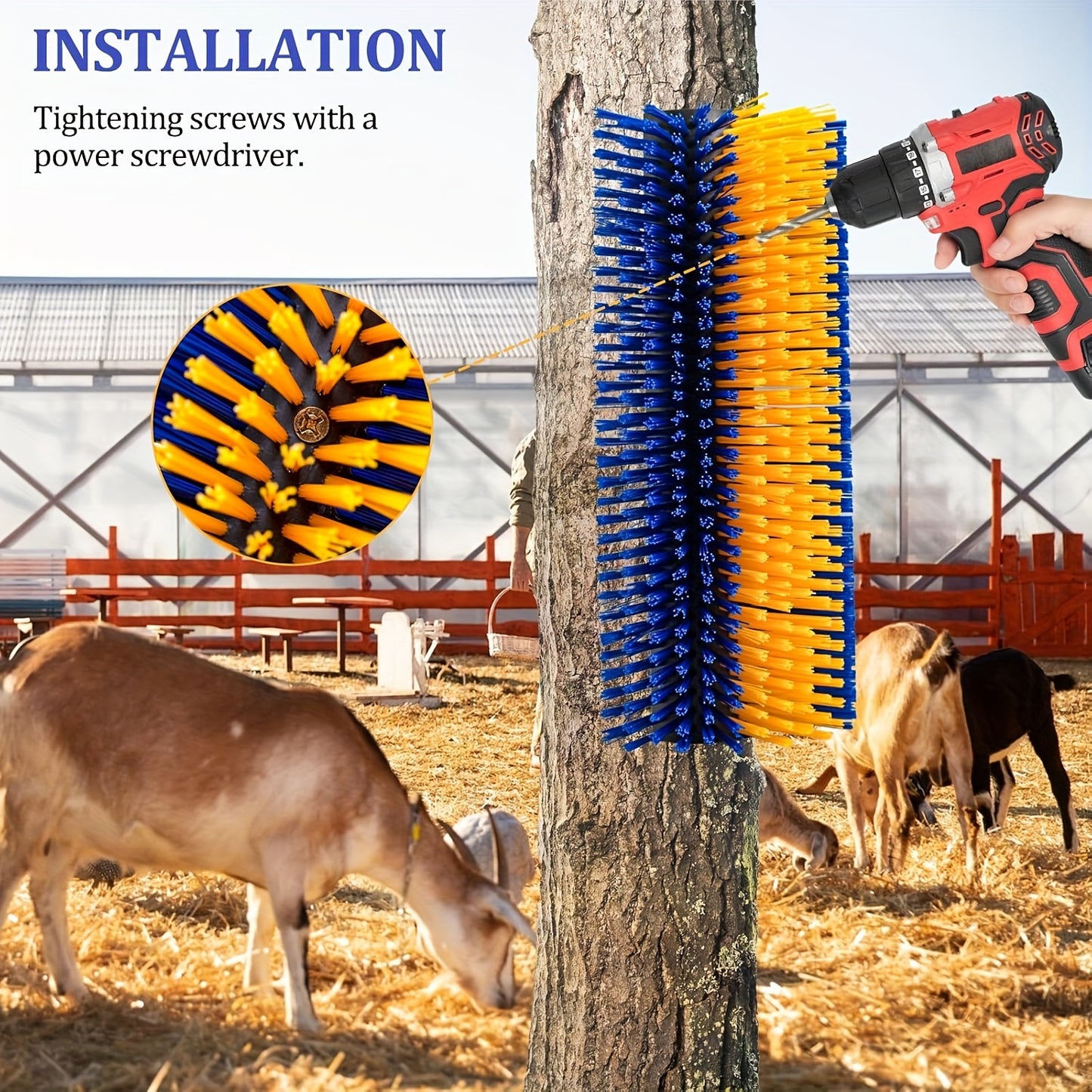 1pc Durable Livestock Scratch Brush 19x8 Inch Ideal for Horse Cow Sheep Grooming Includes Screw On Accessories No Batteries Required Horse Grooming Supplies
