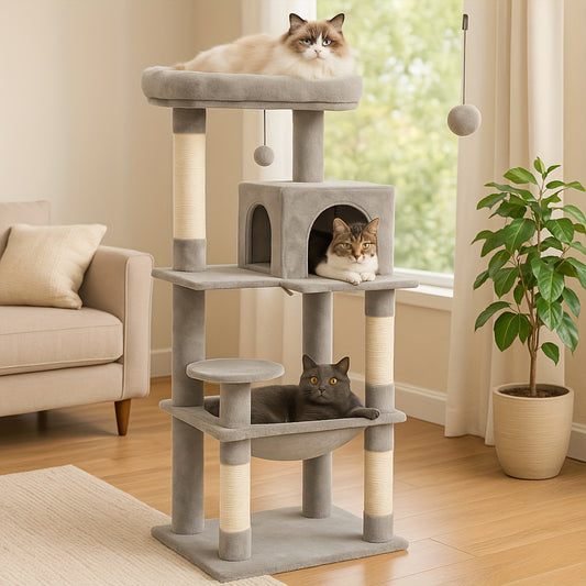 PAWZRoad Tall Cat Tree for Indoor Cats Grey Beige