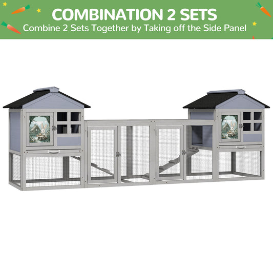 2-Tier Wood Rabbit Hutch with Removable Tray and Ramp