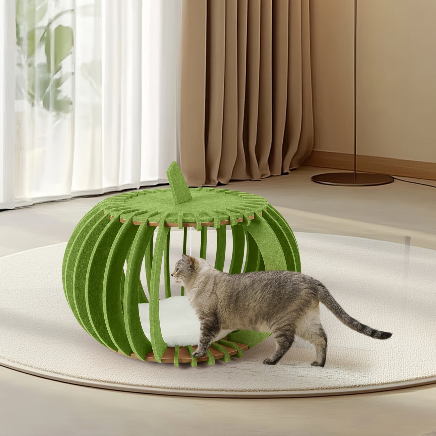 Polyester Fiber Pumpkin Shaped Cat Bed Multi Cat Family Nest Hidden House Enclosure Easy Assembly Seasonal Comfort Peekaboo Hideaway Portable Folding Cat Haven Unique Pumpkin Design Cat Cave House Ideal Birthday Present