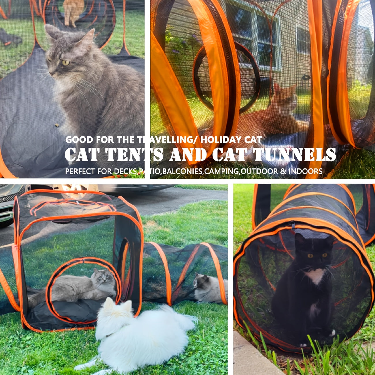 6 In 1 Foldable Pet Playpen With Tunnel And Tent For Cats And Dogs Outdoor Pop Up Cage Fence Black Fabric With Orange Accents Interactive Design For Indoor Outdoor Use