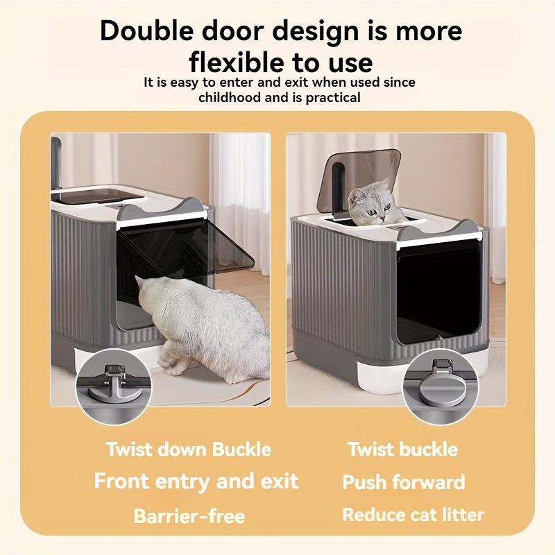 Large Capacity Cat Litter Box Odor Isolated Automatic Deodorization Drawer Style Splash Proof Cat Toilet Cleaning Supplies Includes Litter Shovel Deodorizer and Purifying Lamp Ideal Gift for Mom