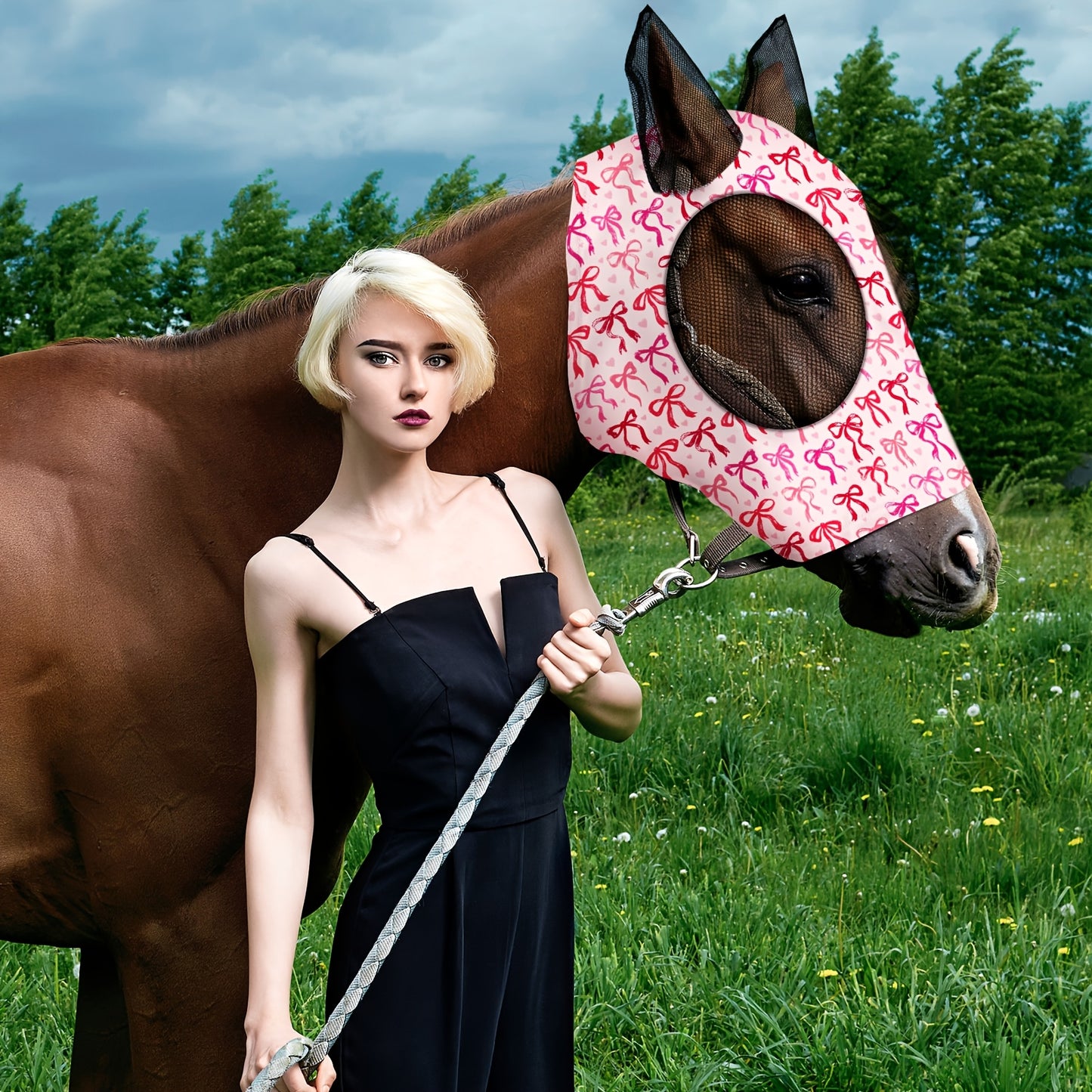 6 Pcs Horse Fly Masks with Ears Breathable Cashel Mesh UV Protection Elastic Comfort Fit Pink Bow Design for Riding Outdoor Protection Fly Mask for Horses Stable Accessories Feminine Equestrian Style Secure Coverage