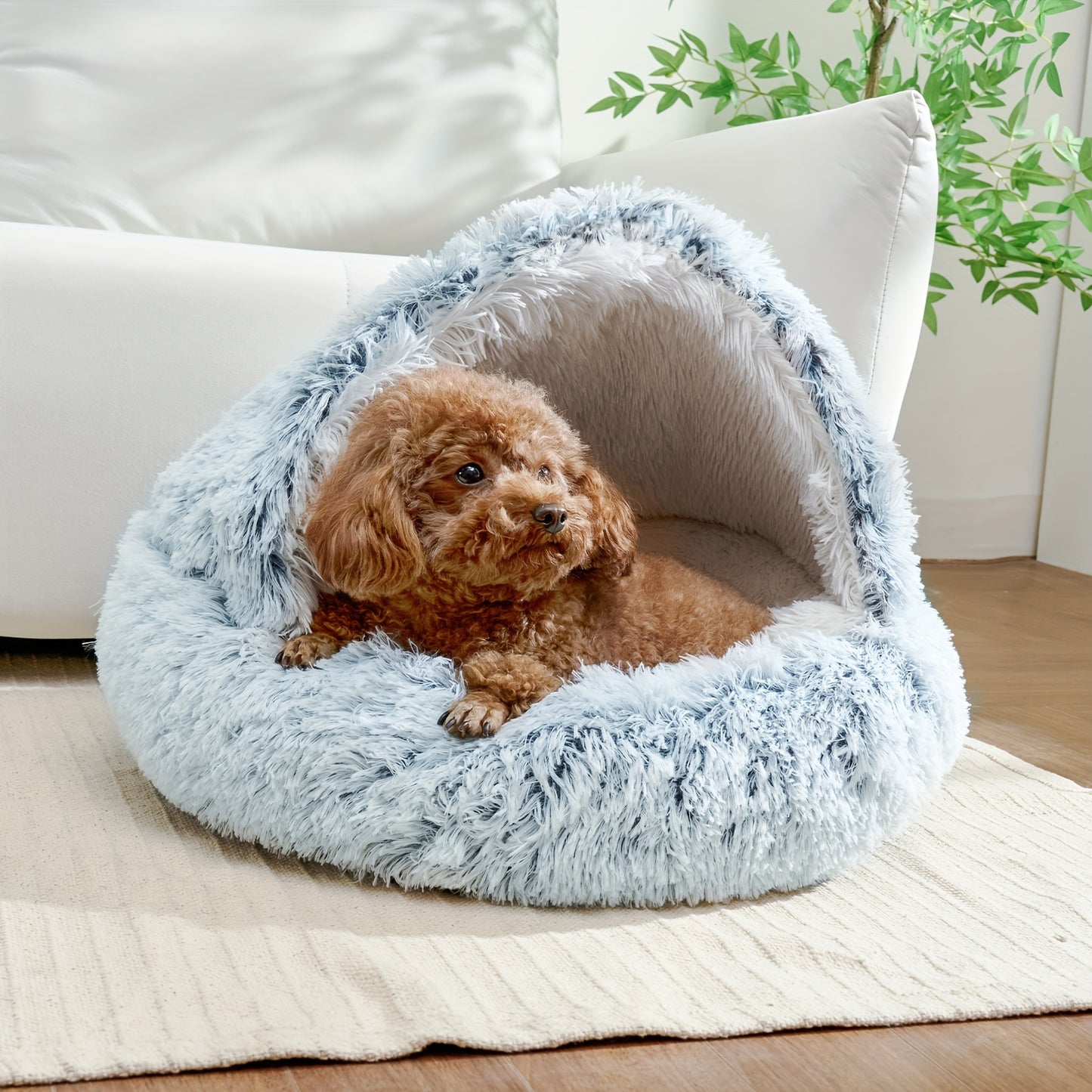 Catism 24x24 Inch Plush Pet Bed for Small Dogs and Cats Removable Washable Cover Non Slip Oxford Cloth Bottom Cozy Hooded Design Soft Plush and Sponge Padding Ideal for Indoor Use