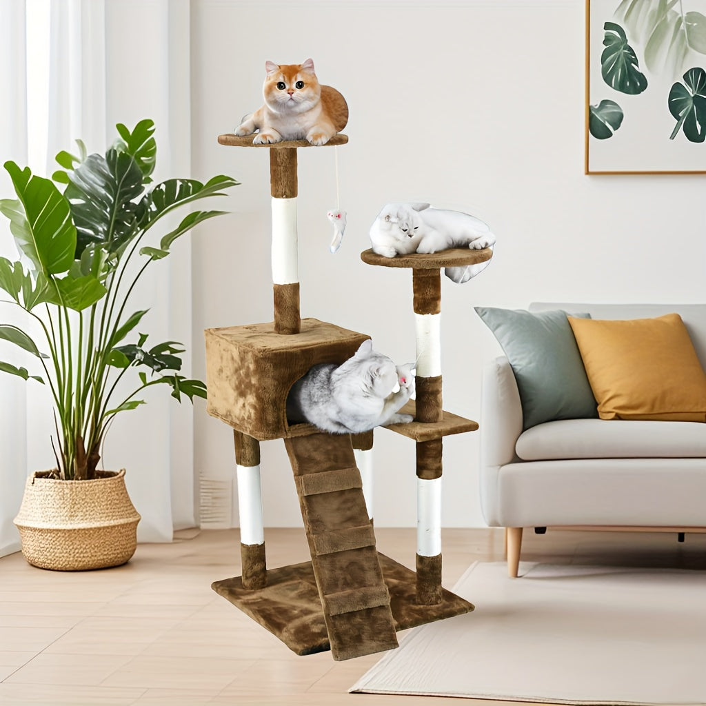 Large Deluxe Cat Tree Tower Multi-level Indoor Cat Condo Sisal-covered Scratching Posts Padded Perches Hammocks Secret Cat Den Plush Mouse Climbing Rope Stable Anti-tilt Design
