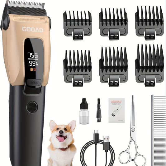 Good QuietPet Dog Clippers Kit for Thick Coats - 3 Speed Low Noise Cordless Rechargeable Trimmer with LCD Display