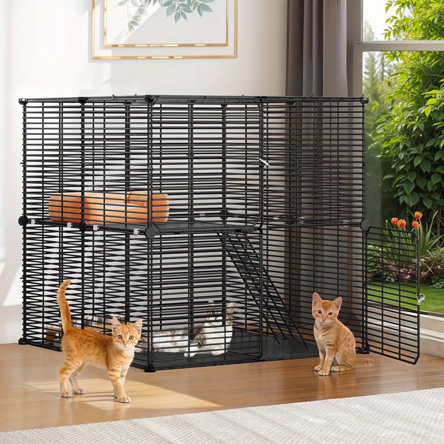 AutoWild Dual Level Indoor Pet Habitat Versatile DIY Playpen for Cats and Small Animals Ideal for Home RV Travel and Camping