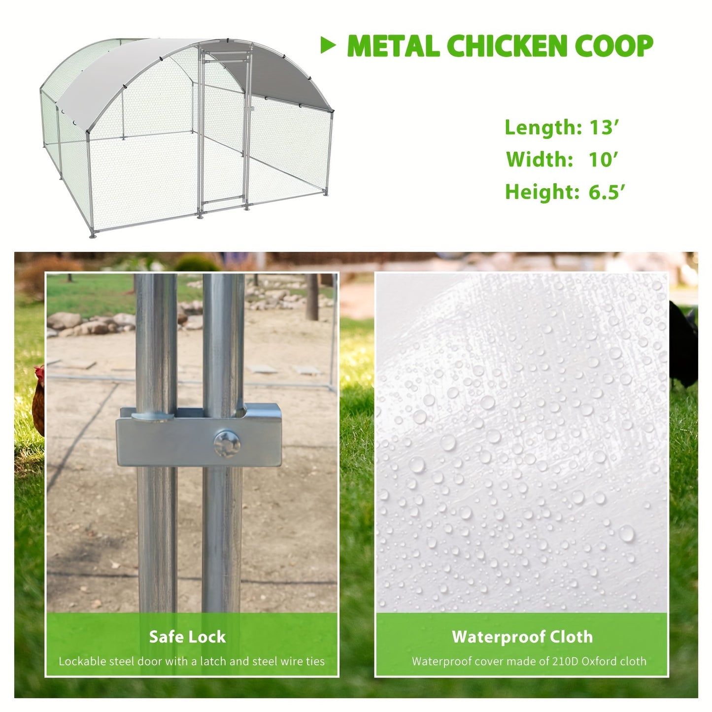 Large Metal Chicken Coop Walk-in Poultry Cage Dog Kennel