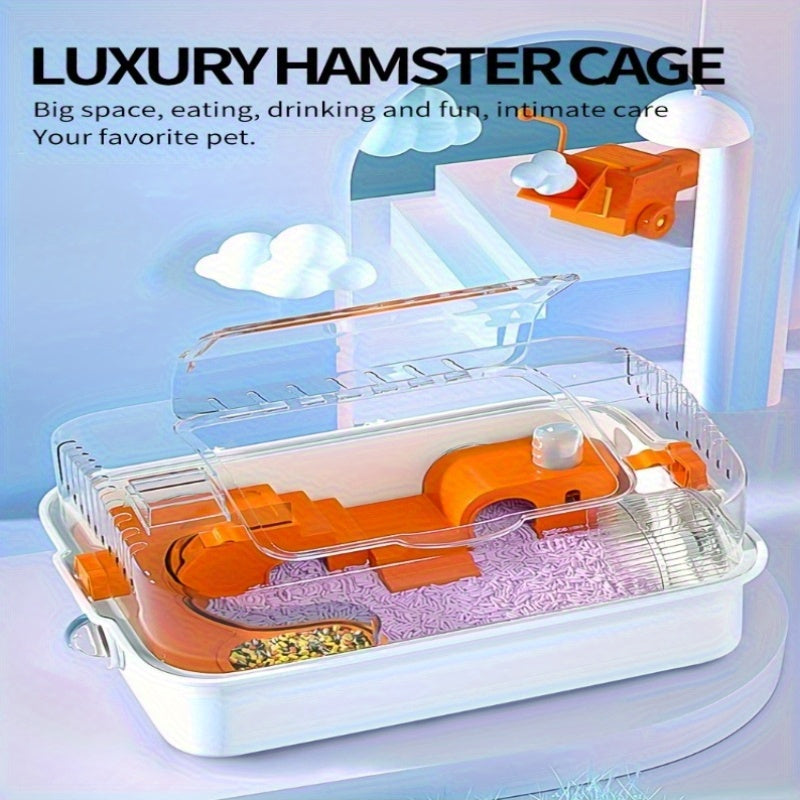 Mozeat Lens Spacious Small Pet Cage for Hamsters Mice Gerbils with Water Bottle Exercise Wheel Food Tray and Cozy Hideout Durable White Plastic with Orange Accents