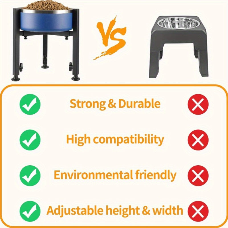 1pc PetFeast Adjustable Height Iron Dog Bowl Stand Elevated Feeder for Medium to Large Dogs 7 to 11 Inch Width 14.5 Inch Height Range Durable Metal Pet Food Holder