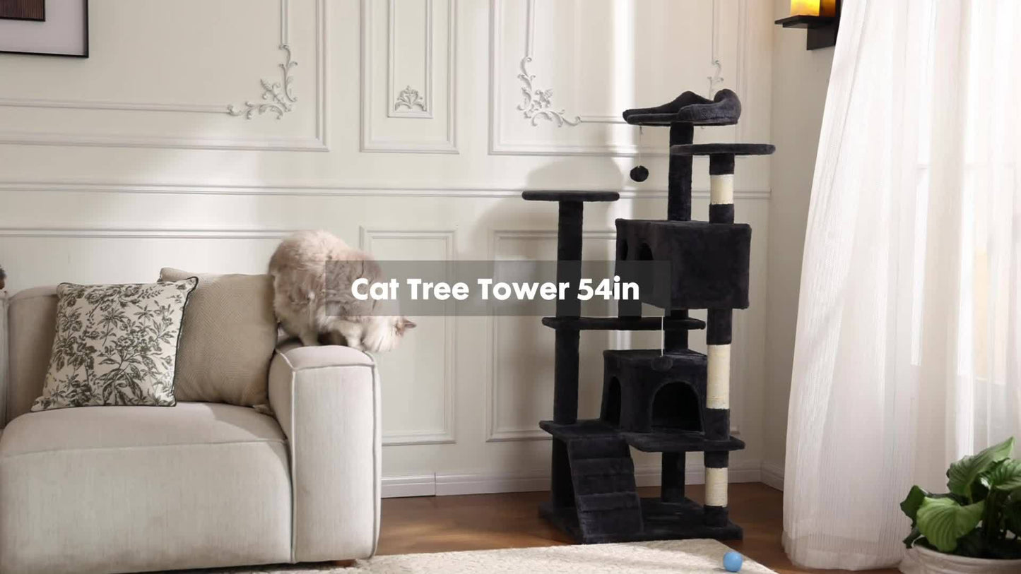 54in Cat Tree Tower for Indoor Cats with Multi-Level Design