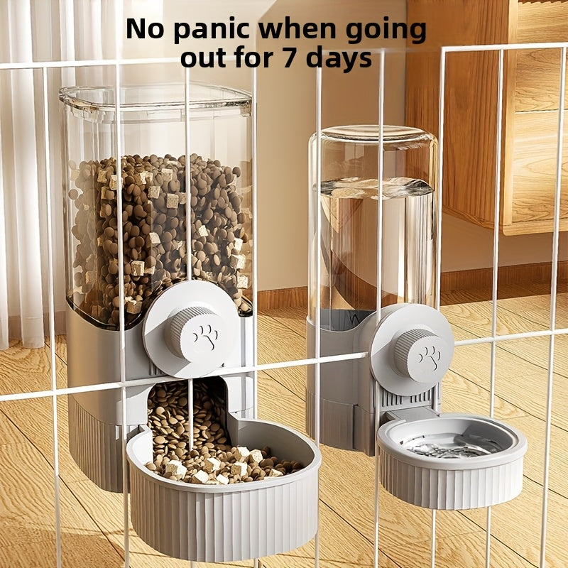 40.58 Ounce Large Capacity Cage Type Suspended Automatic Feeder and Drinking Water Set for Pets Including Rabbits Cats Dogs and Guinea Pigs Gray