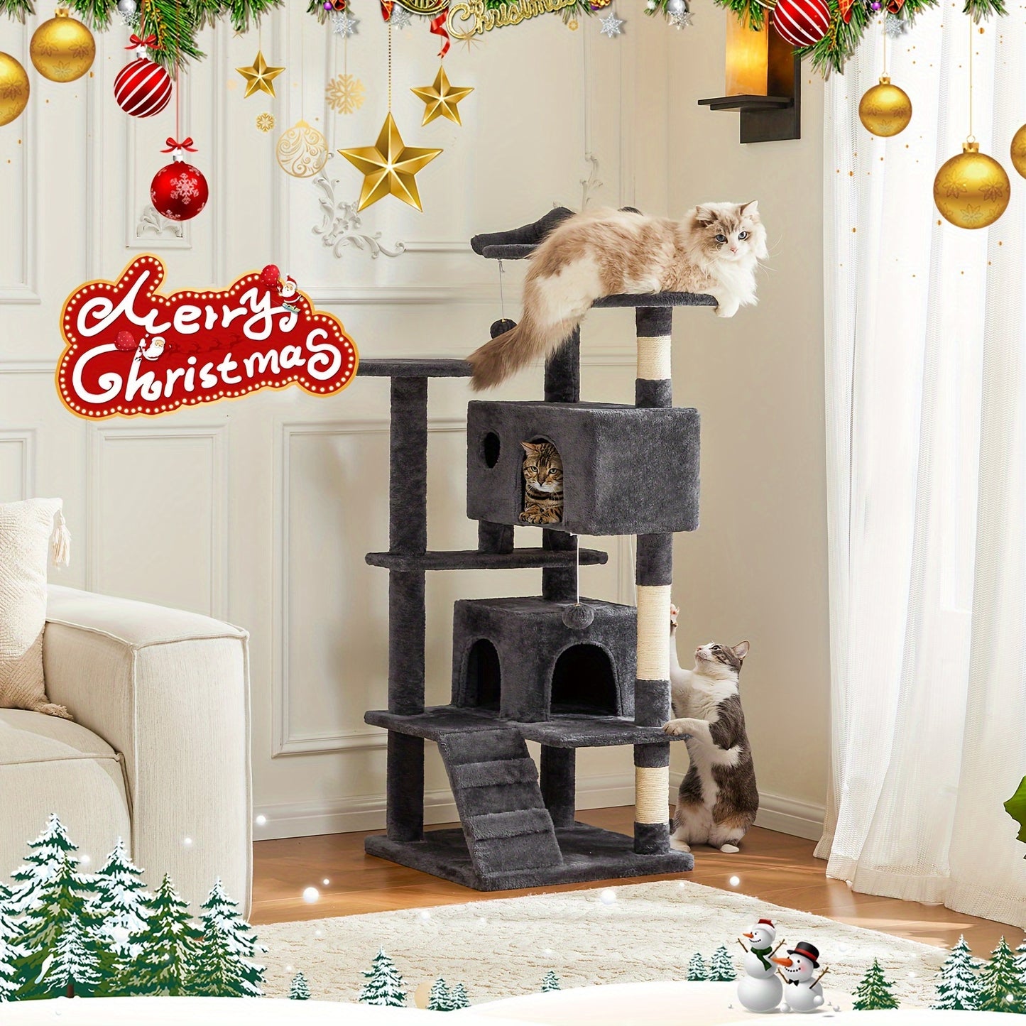 54in Cat Tree Tower for Indoor Cats with Multi-Level Design