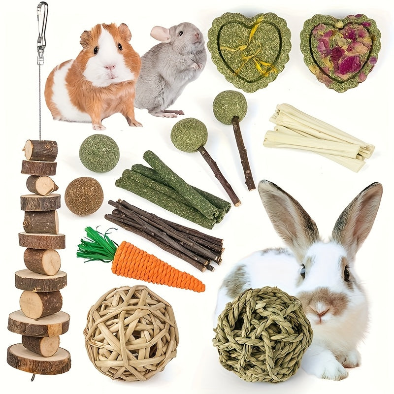 Teddy Baby Rabbit Toys Natural Timothy Hay Chews Apple Wood Sticks for Guinea Pig Hamster Chinchilla and Rat