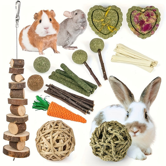 Teddy Baby Rabbit Toys Natural Timothy Hay Chews Apple Wood Sticks for Guinea Pig Hamster Chinchilla and Rat