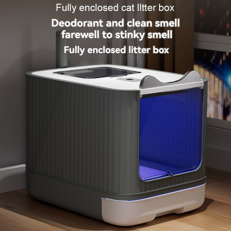 Large Capacity Cat Litter Box Odor Isolated Automatic Deodorization Drawer Style Splash Proof Cat Toilet Cleaning Supplies Includes Litter Shovel Deodorizer and Purifying Lamp Ideal Gift for Mom
