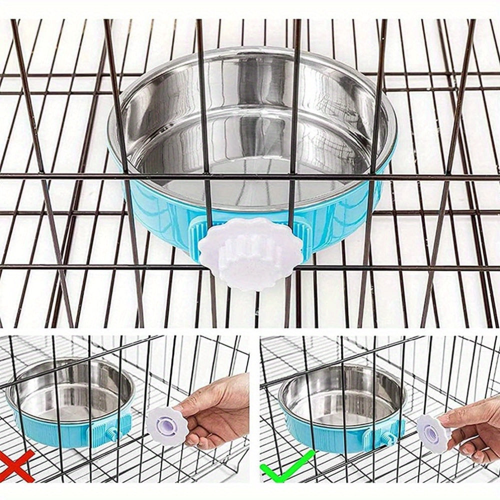 2 Piece Stainless Steel Hanging Pet Feeding Bowl Detachable Pet Nest Hanging Water Feeding Bowl Easy To Install High Quality Material Non Slip Easy To Clean Suitable for Puppies Cats Rabbits
