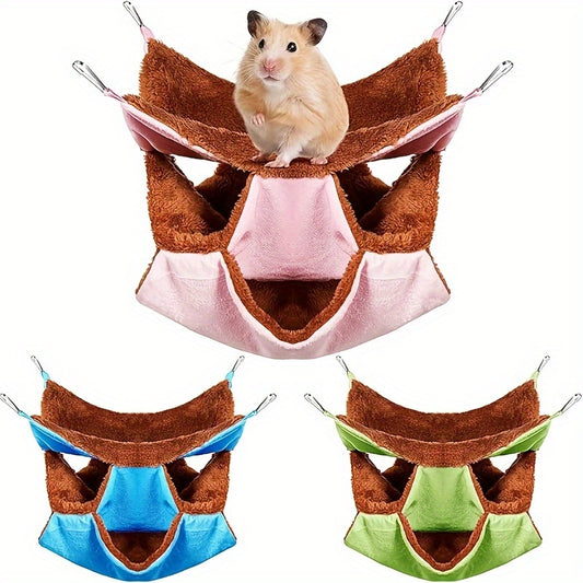 3pcs Cozy Plush Hanging Hammocks for Small Pets Triple Layer Design