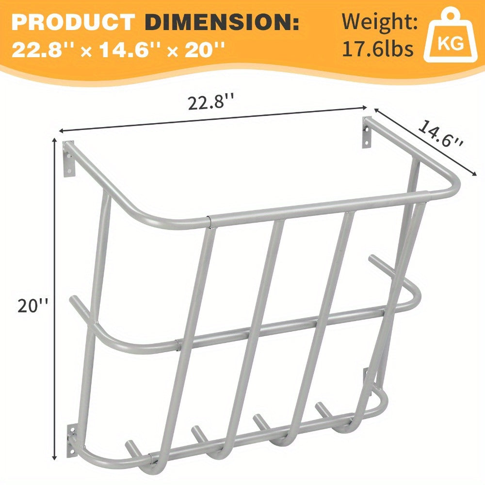 22.8 Inch Large Capacity Hay Feeder Heavy Duty Steel Goat Hay Rack Long Wall Mounted Horse Hay Holder Multiple Sided Feeding Rack for Sheep Farm Livestock Indoor Outdoor Silver