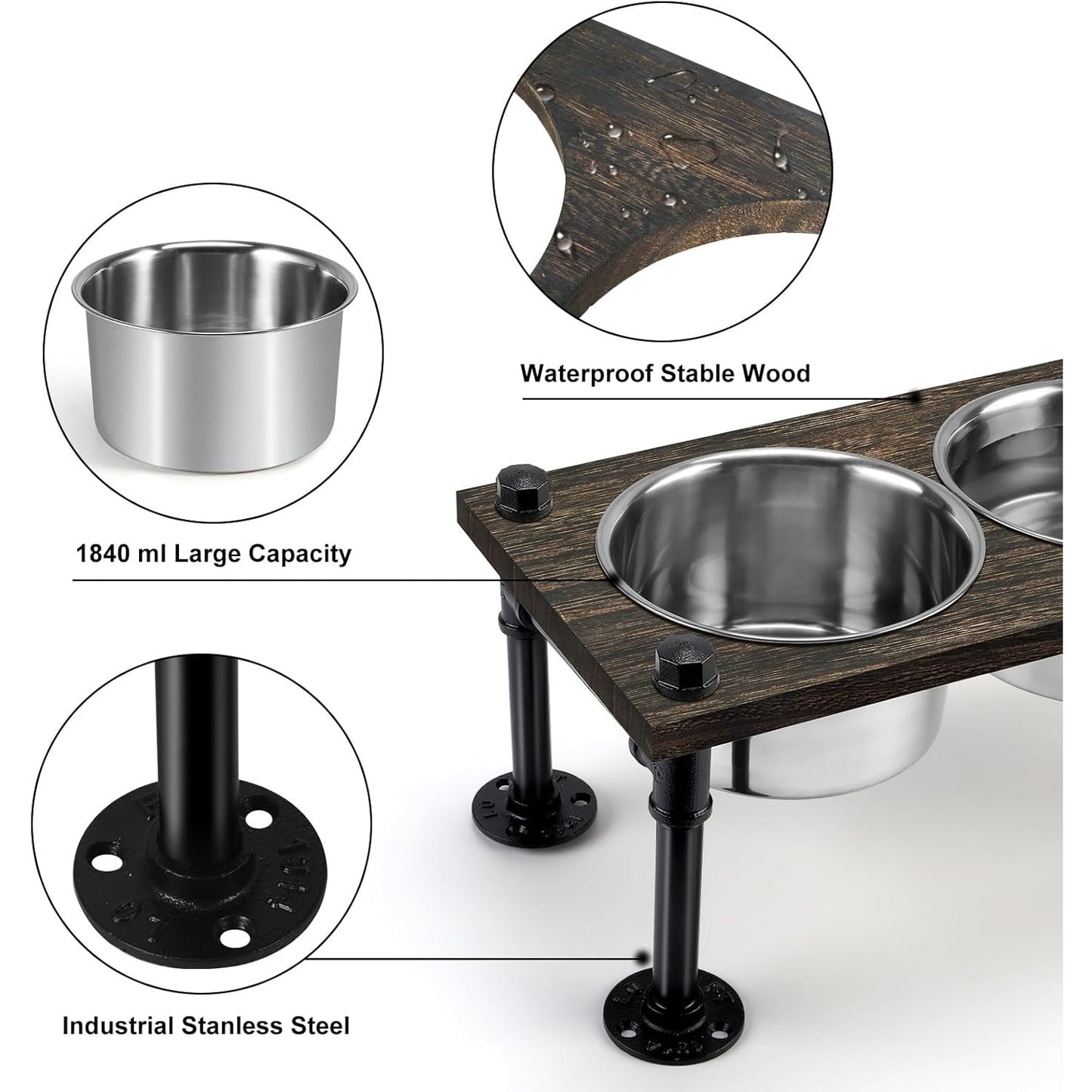 Rustic Farmhouse Elevated Dog Bowl Stand with 2 Bowls