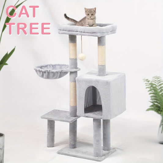 1pc Whisker Wonders Cat Tree Tower with Scratching Posts Fiberboard Material Interactive Playhouse for Cats Durable Sisal Scratcher Multi-Level Condo with Hammock and Perches Tree Tower for Cats