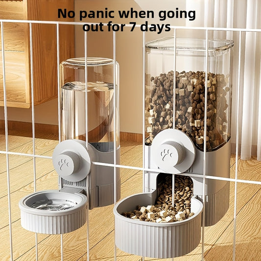 40.58 Ounce Large Capacity Cage Type Suspended Automatic Feeder and Drinking Water Set for Pets Including Rabbits Cats Dogs and Guinea Pigs Gray