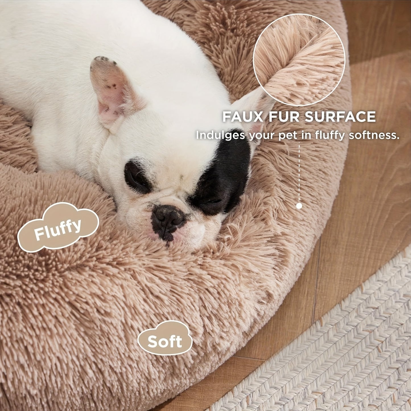 Calming Dog Bed for Medium Dogs Donut Washable Round Fluffy Plush Faux Fur Cat Bed 30 Inches Anti Slip Fits Up to 45 Pounds Pets
