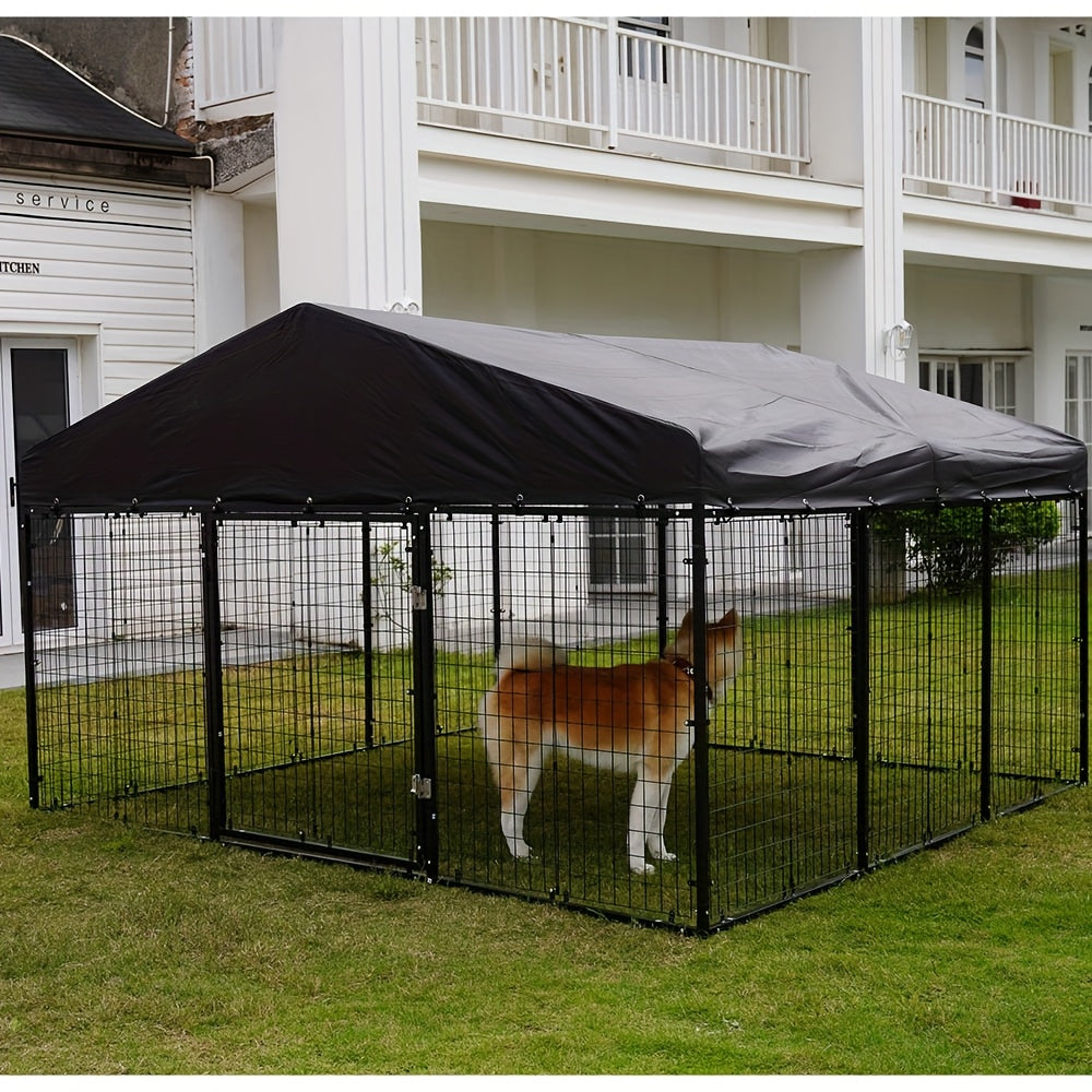 Outdoor Large Dog Cage with Waterproof Cover and Safety Lock