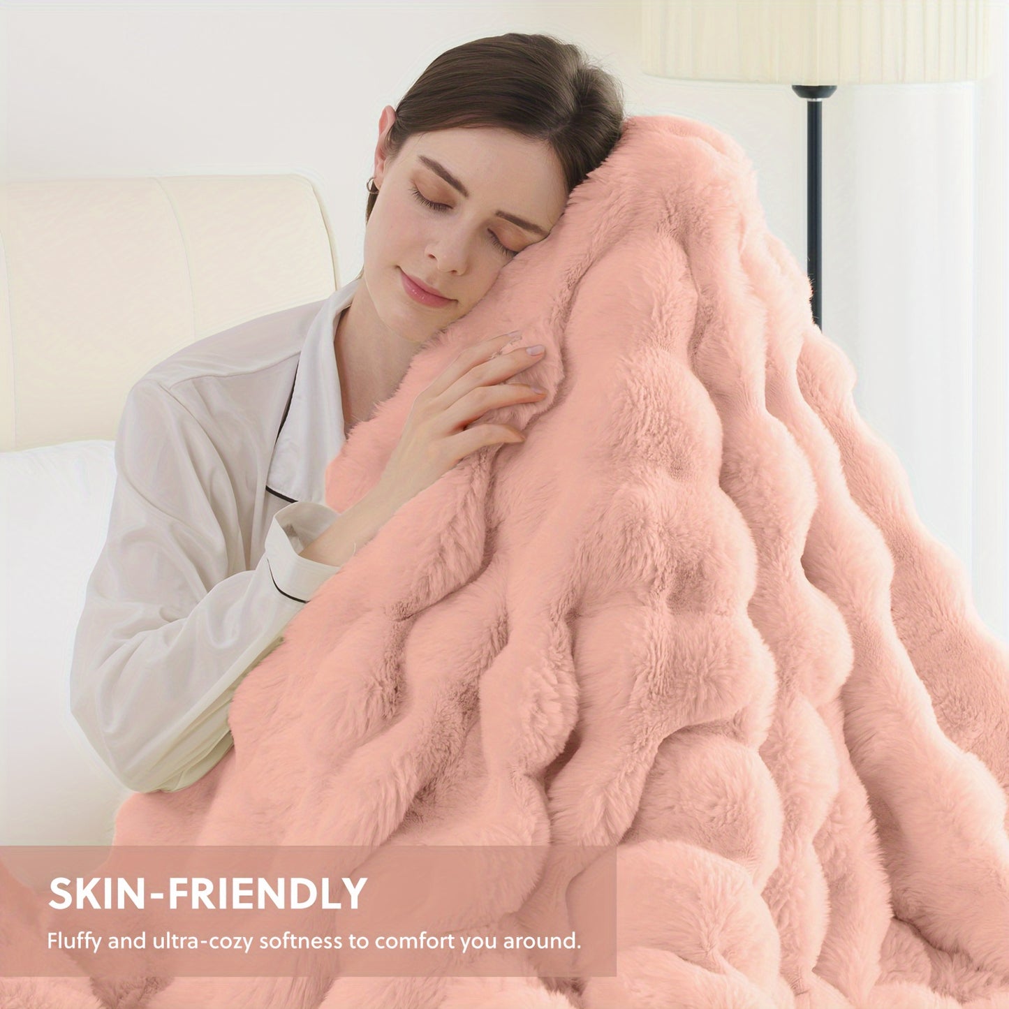 1PC Faux Rabbit Fur Queen Blanket For Bed Thick Warm Cozy