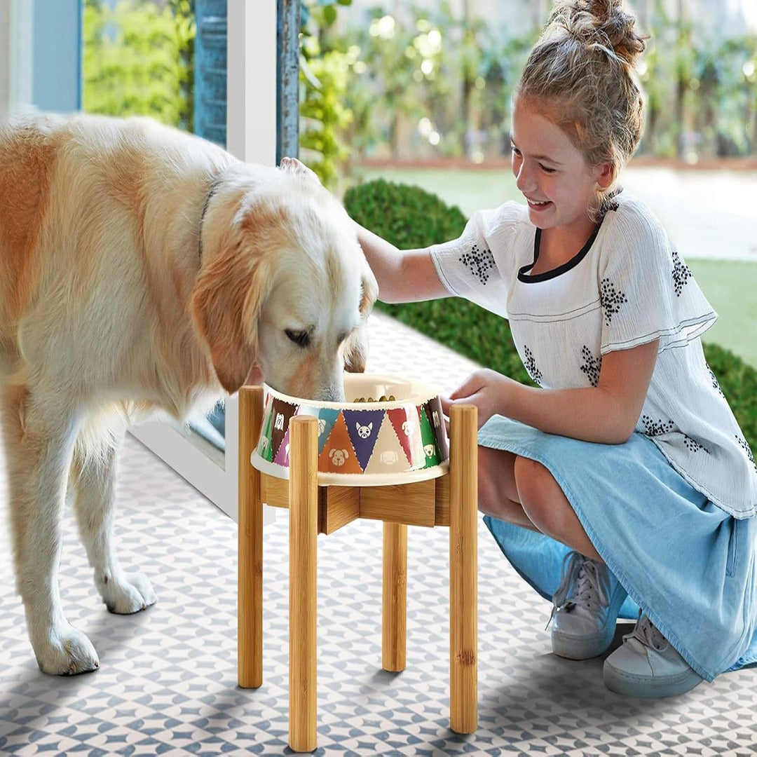 Adjustable Bamboo Dog Bowl Stand for Multiple Size Choices Elevated Food and Water Stand for Improved Feeding Comfort Ergonomic Pet Feeder Holder for Small Medium Large Dogs
