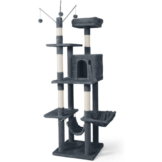 Caphaus Tall Cat Tree for Indoor Cats Modern Cute 70 Inch Climbing Play Tower with Top Perch for Large Kittens Multi Level Cat Activity Tree with Scratching Posts Hammock Cat Cave Condo