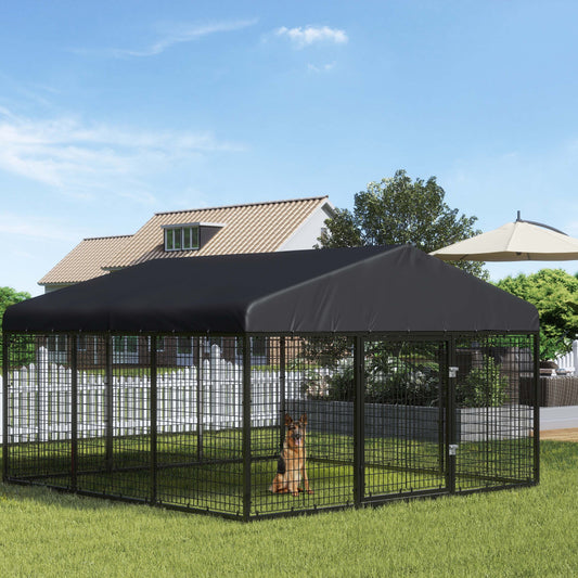 Outdoor Large Dog Cage with Waterproof Cover and Safety Lock