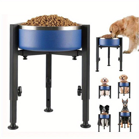 1pc PetFeast Adjustable Height Iron Dog Bowl Stand Elevated Feeder for Medium to Large Dogs 7 to 11 Inch Width 14.5 Inch Height Range Durable Metal Pet Food Holder