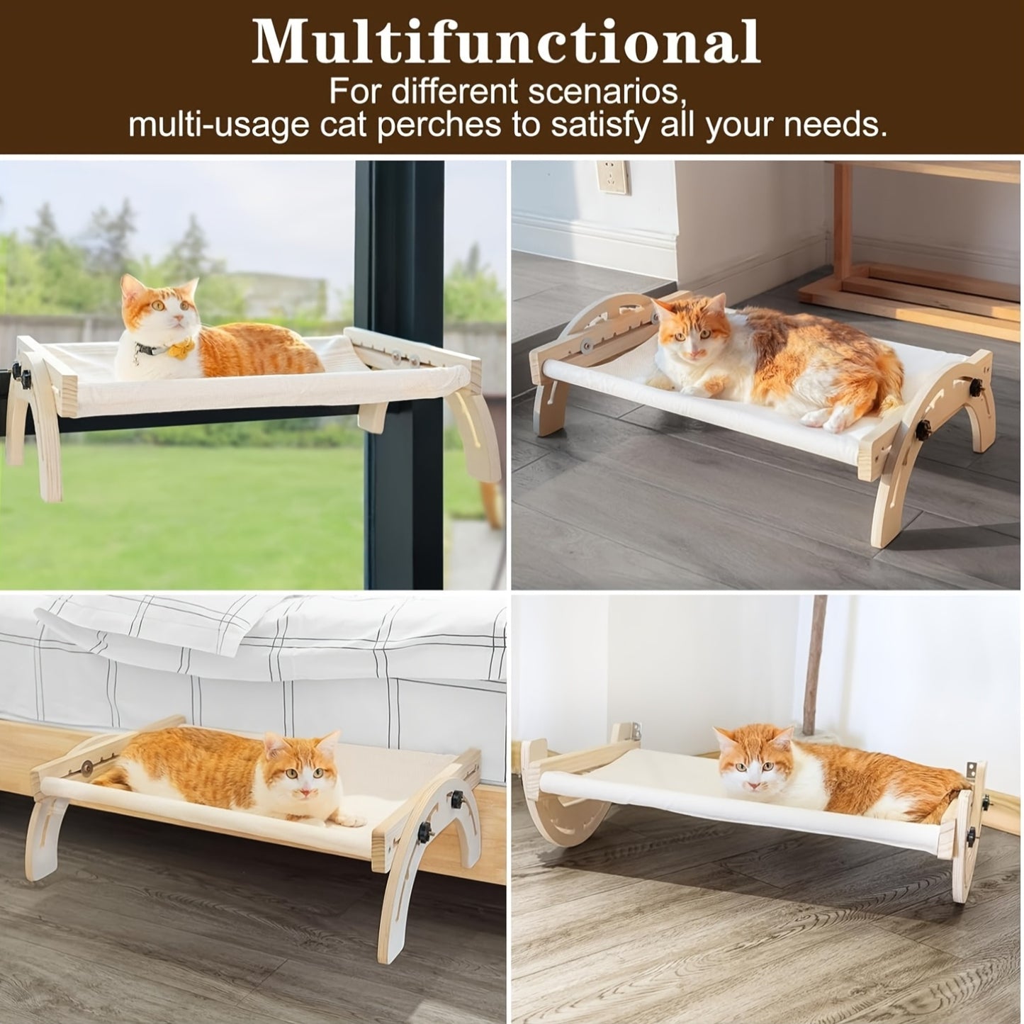 XIAZ Cat Window Perch Bed Adjustable 50LB Wooden Indoor Cat Bed with Dual Season Washable Cushion Perfect for Sunbathing Fits All Cat Breeds 27x16x8in Window Shelf for Cats