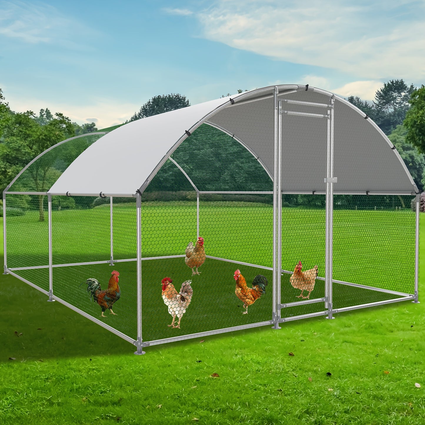 Large Metal Chicken Coop Walk-in Poultry Cage Dog Kennel