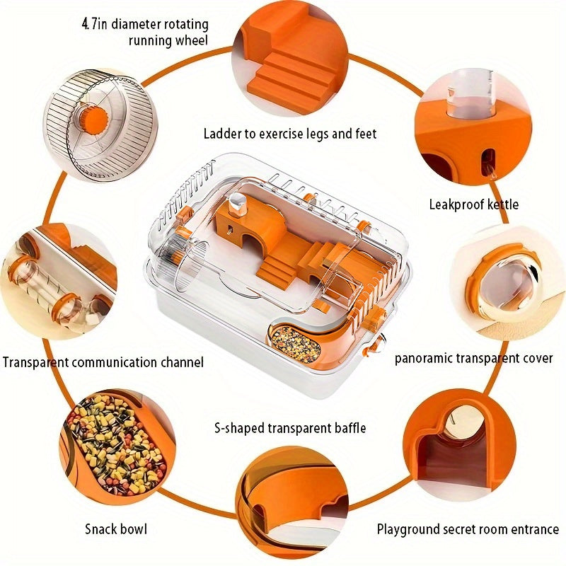 Mozeat Lens Spacious Small Pet Cage for Hamsters Mice Gerbils with Water Bottle Exercise Wheel Food Tray and Cozy Hideout Durable White Plastic with Orange Accents