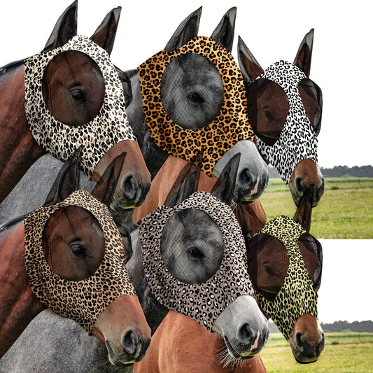 6Pcs Horse Face Masks with Ears for Riding - Leopard Print