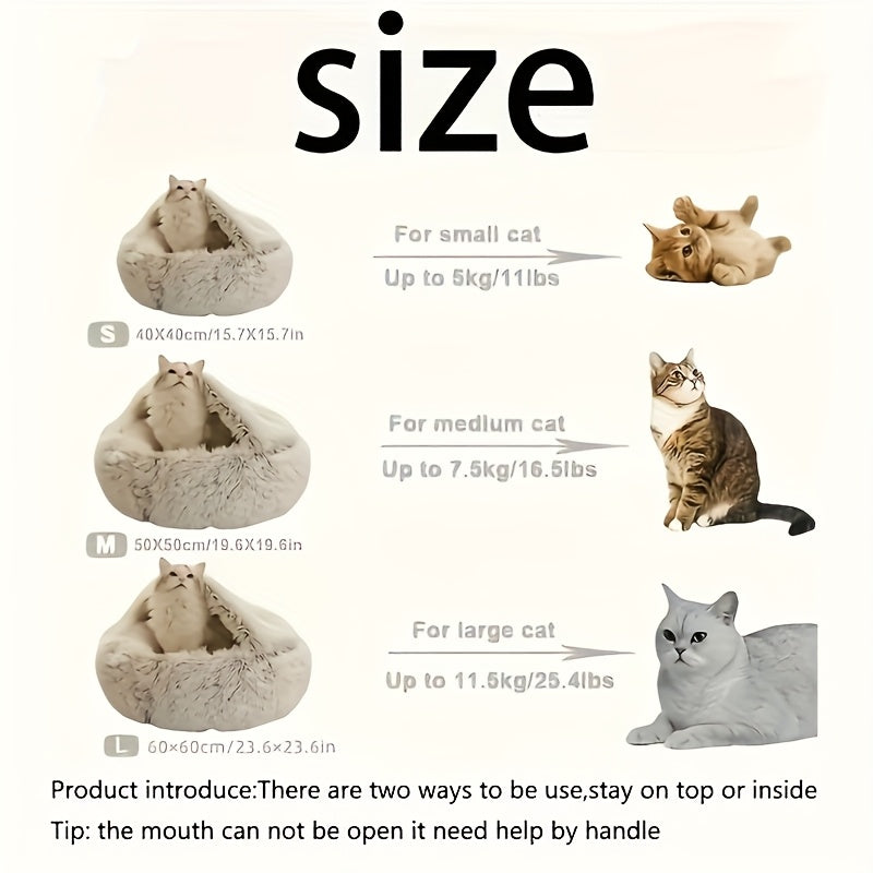 1pc Warm And Cozy Donut Shaped Pet Bed Plush Cat Bed With Hood Comfortable Indoor Bed For Cats And Small Dogs Suitable For Small And Medium Sized Pets