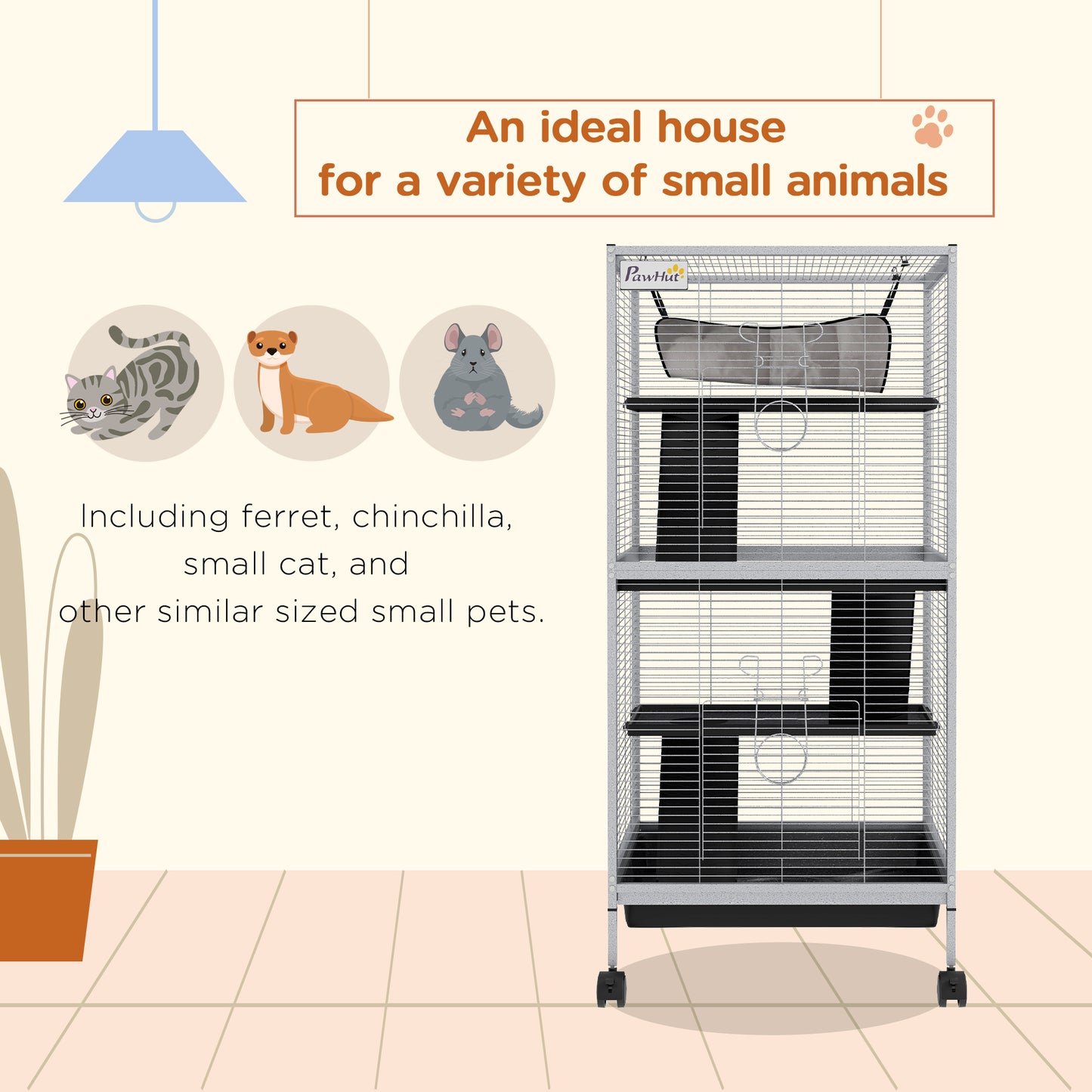 Metal Chinchilla Cage with Hammock &amp; Wheels