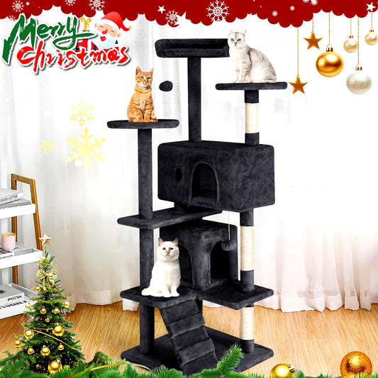 DOPINMIN 54 Inch Cat Tree Tower For Indoor Cats Multi Level Furniture Activity Center With Scratching Posts Stand House Condo Funny Toys Kittens Pet Play House Dark Gray