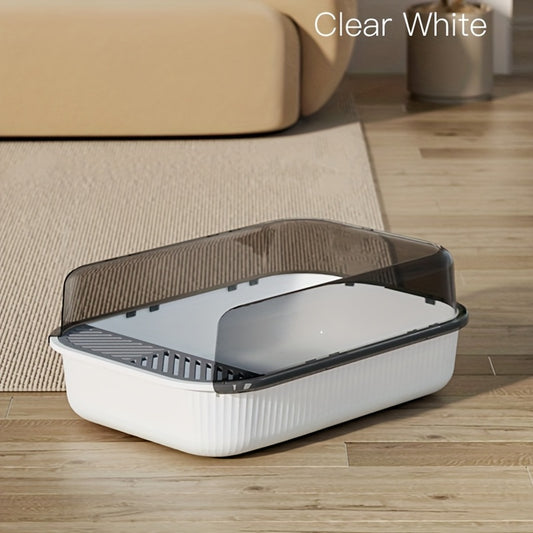 1pc Oversized Semi-Enclosed Cat Litter Box with Removable Tray