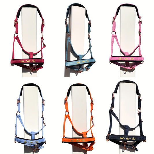 1pc Memory Fabric Horse Halter Durable Soft Equestrian Headgear With Anti Chafe Lining And Rose Golden Buckles Available In Large Medium And Small Sizes Without Battery