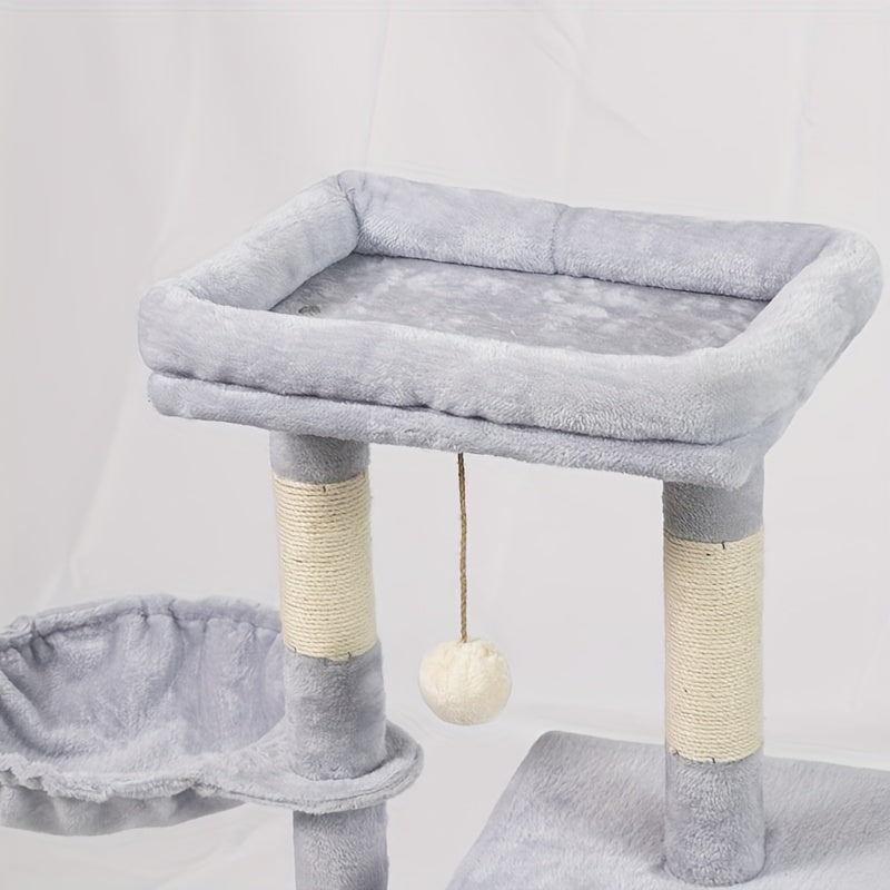 1pc Whisker Wonders Cat Tree Tower with Scratching Posts Fiberboard Material Interactive Playhouse for Cats Durable Sisal Scratcher Multi-Level Condo with Hammock and Perches Tree Tower for Cats