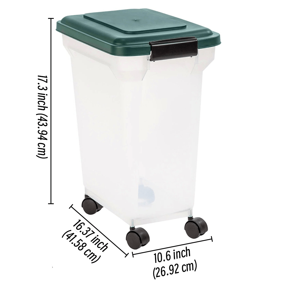 Airtight Pet Food Storage Container 22lb Capacity Clear Rectangular Design with Wheels Durable Easy Clean for Dog Cat Food Freshness Preservation Secure Lid Seal Transparent Body